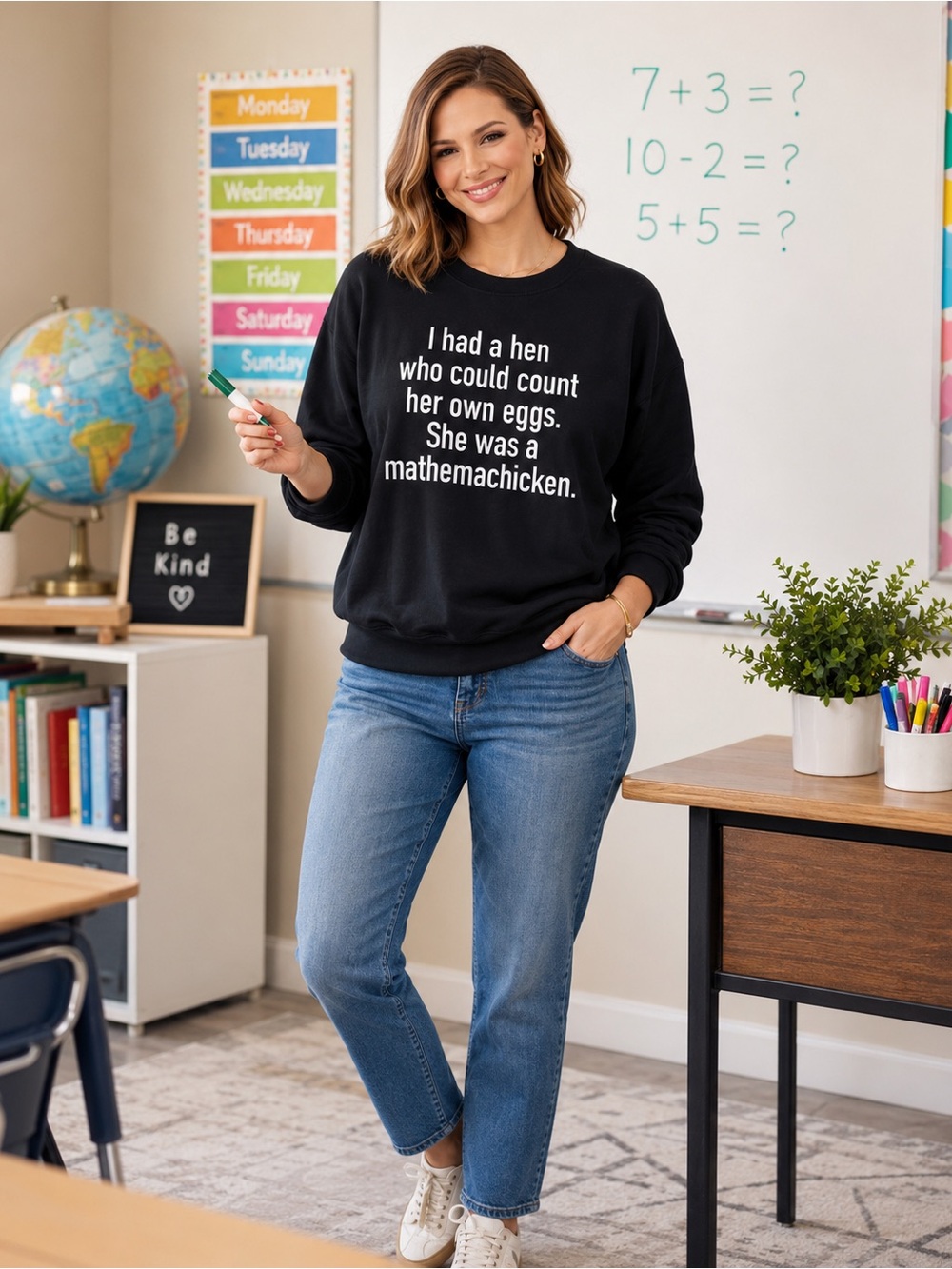 Gildan Funny “Mathemachicken” Black Graphic Sweatshirt Crewneck School Sz L NWT